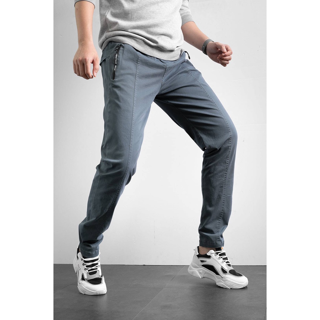 Quần kaki xanh đá ống suông kéo khóa dáng slimfit trẻ trung