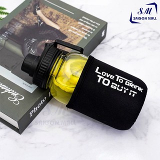 Bình thủy tinh đựng nước túi vải 750ml  NẮP RÓT VÀ QUAI XÁCH chắc chắn thiết kế NẮP làm giá đỡ điện thoại