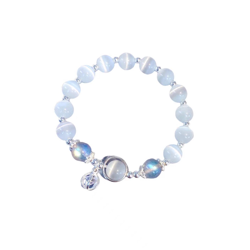Vòng tay nữ lắc tay nữ bạc s925 đá moonstone mix đá mắt mèo trắng  Cá jewelry LTB167