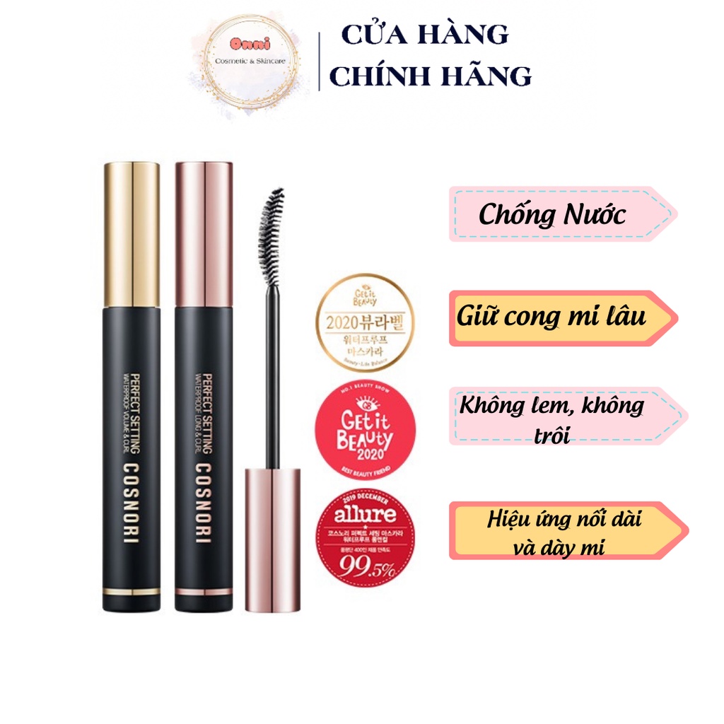 Mascara Chuốt mi chống nước làm dày, dài và cong mi Cosnori Perfect Setting Mascara Waterproof 7ml