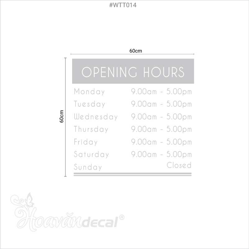 Decal giờ mở cửa Store hours sign dán kính