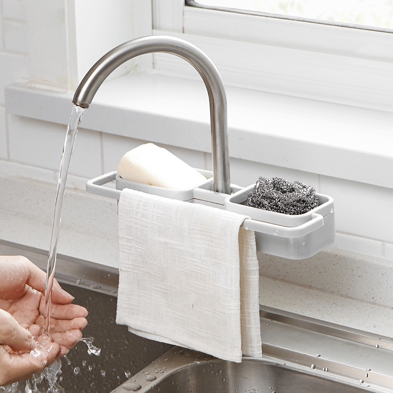 Kệ giá đỡ đựng xà phòng khăn lau khô ráo nước cho bồn rửa nhà bếp
