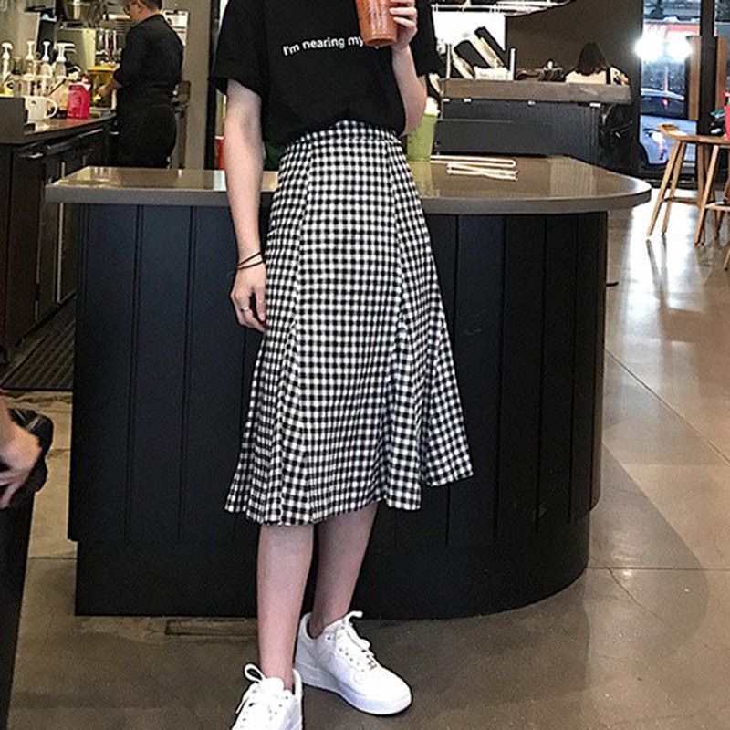 Women's Vintage Plaid Preppy Style Slim Thin Wild Mid-Length Skirt | BigBuy360 - bigbuy360.vn