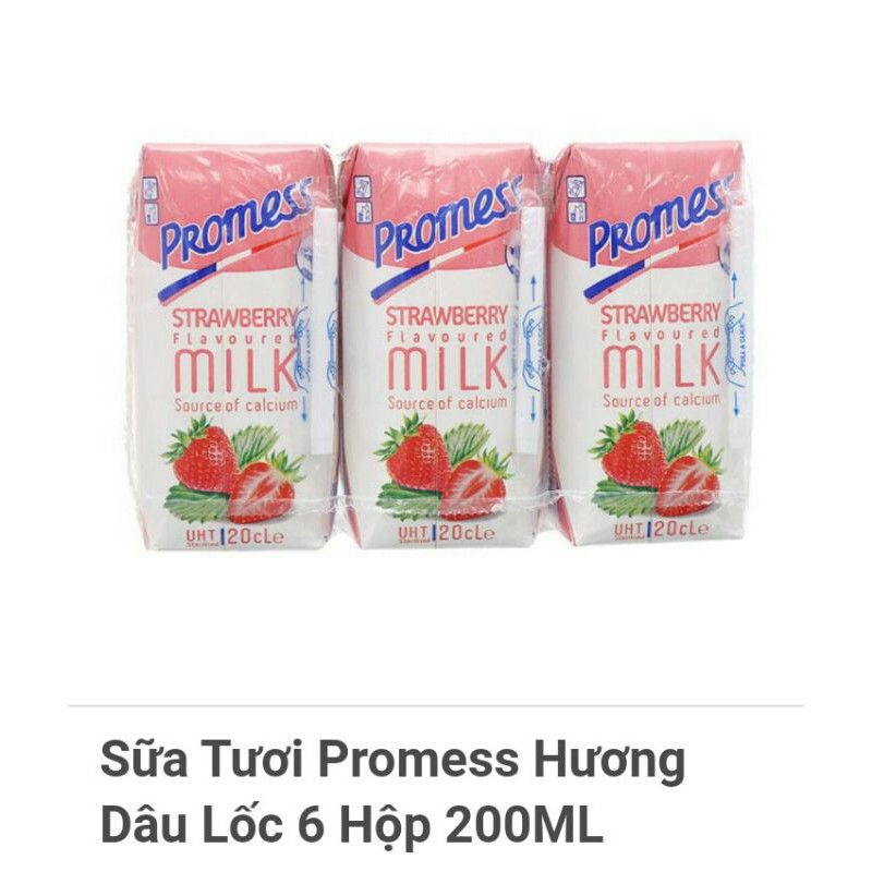 [HOT] sữa tươi Promess hương dâu lốc 6 hộp 200ml