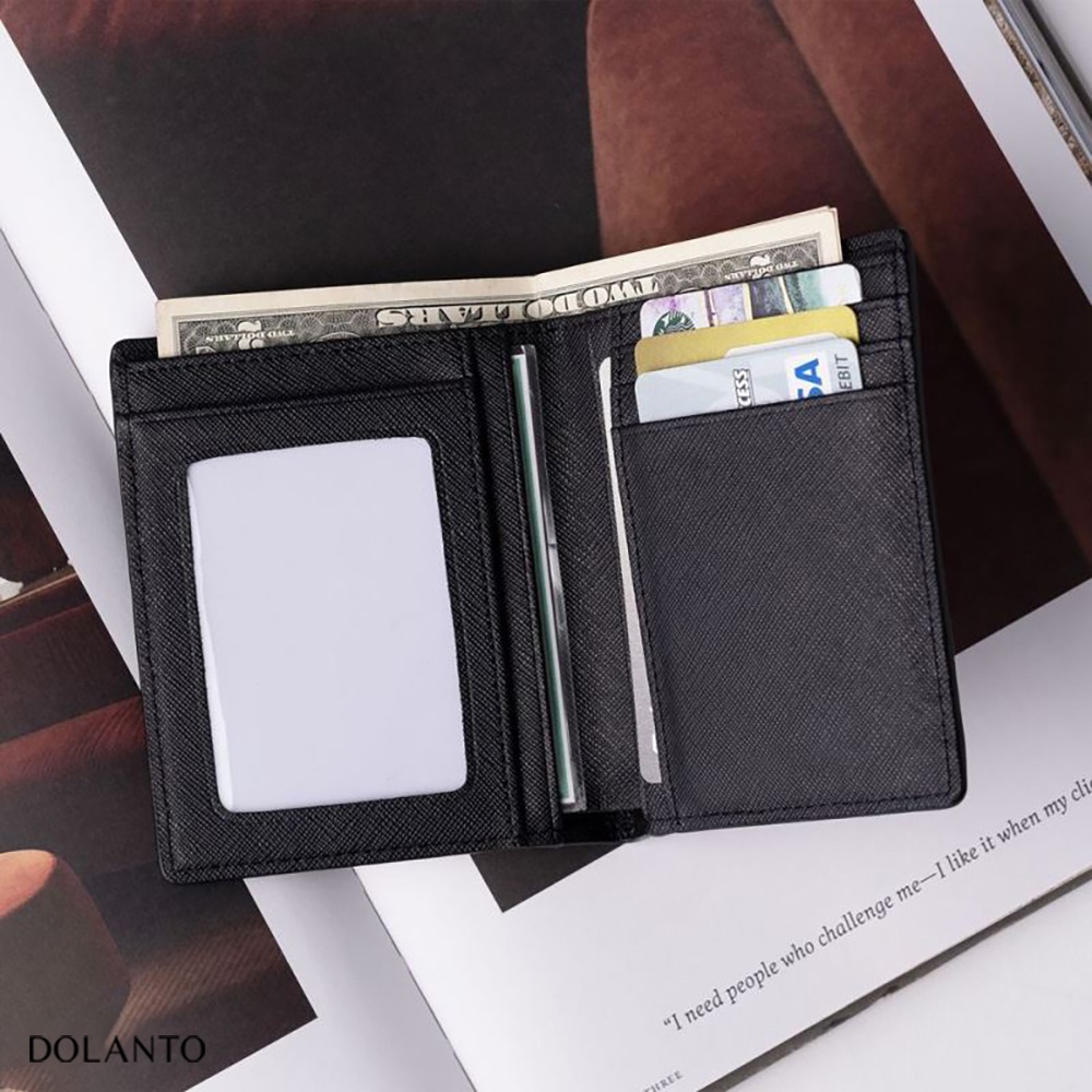 VÍ DA COSMOS Ngắn Gập Saffiano Nhập Khẩu Cao Cấp Chống Thấm Nước Unisex Nam Nữ DOLANTO