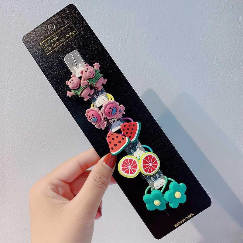 Bộ 10 dây buộc tóc, cột tóc 5 kiểu cho bé gái hoạt hình , dây nhỏ cho bé ít tóc, vĩ màu đen sang chảnh