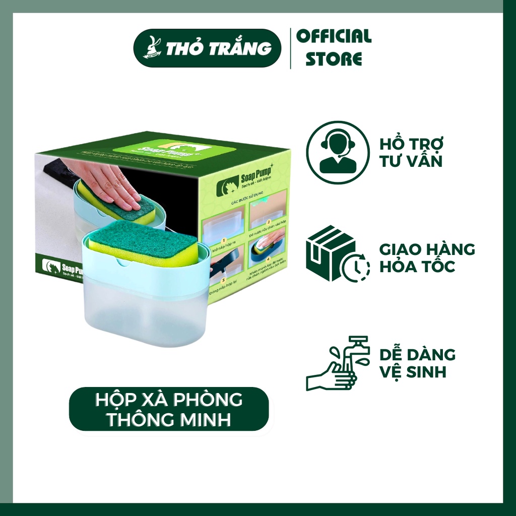 Hộp đựng nước rửa chén, hộp nhấn xà bông thông minh có vòi bơm kèm mút