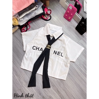 Áo sơ mi croptop kèm cà vạt siêu đỉnh