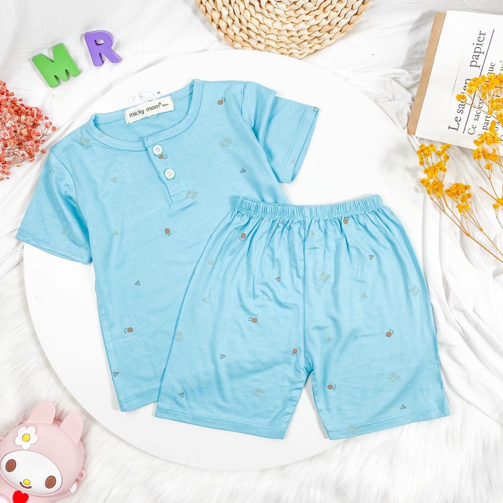 Bộ Cộc Tay Thun Lạnh Minky Mom Cổ Trụ Nền Màu In Họa Tiết Siêu Dễ Thương Cho Bé Unchi Store (QATE321)