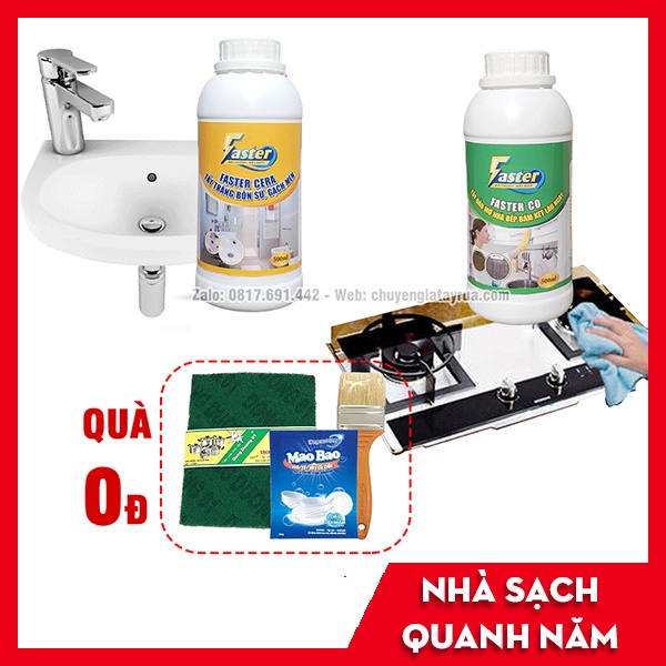 Combo Siêu Tẩy Dầu Mỡ Nhà Bếp, Chất Tẩy Đa Năng Nhà Bếp Faster 500ml (Kèm bộ phụ kiện 4 món)