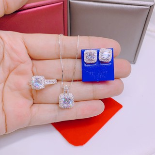 Bộ trang sức nữ bạc ta - bộ đá vuông nhsh13
