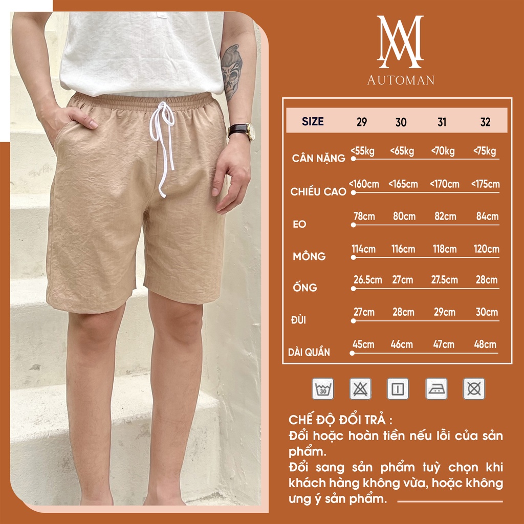 Quần short đùi đũi nam vải sợi ngố lửng thể thao dày dặn AUTOMAN Q04