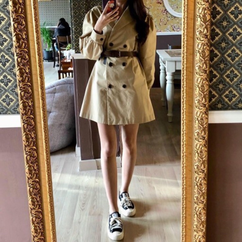 Măng tô kaki váy măng tô tay bồng Live Forever trench coat dress