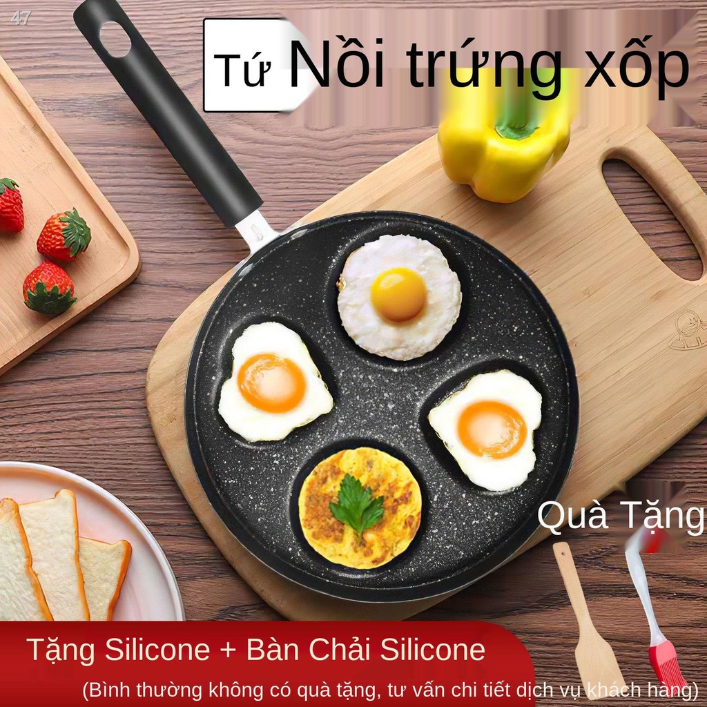 Smã> Chảo trứng tráng hình trái tim tròn chống dính đáifan, bánh bao trứng, nhỏ đáy phẳng, khuôn 4 lỗ, nồi b