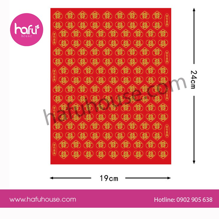DECAL 144 CHỮ HỶ TRÁI TIM DÁN TRÁI CÂY MÂM QUẢ ĐÁM CƯỚI M4 HAFU HOUSE'
