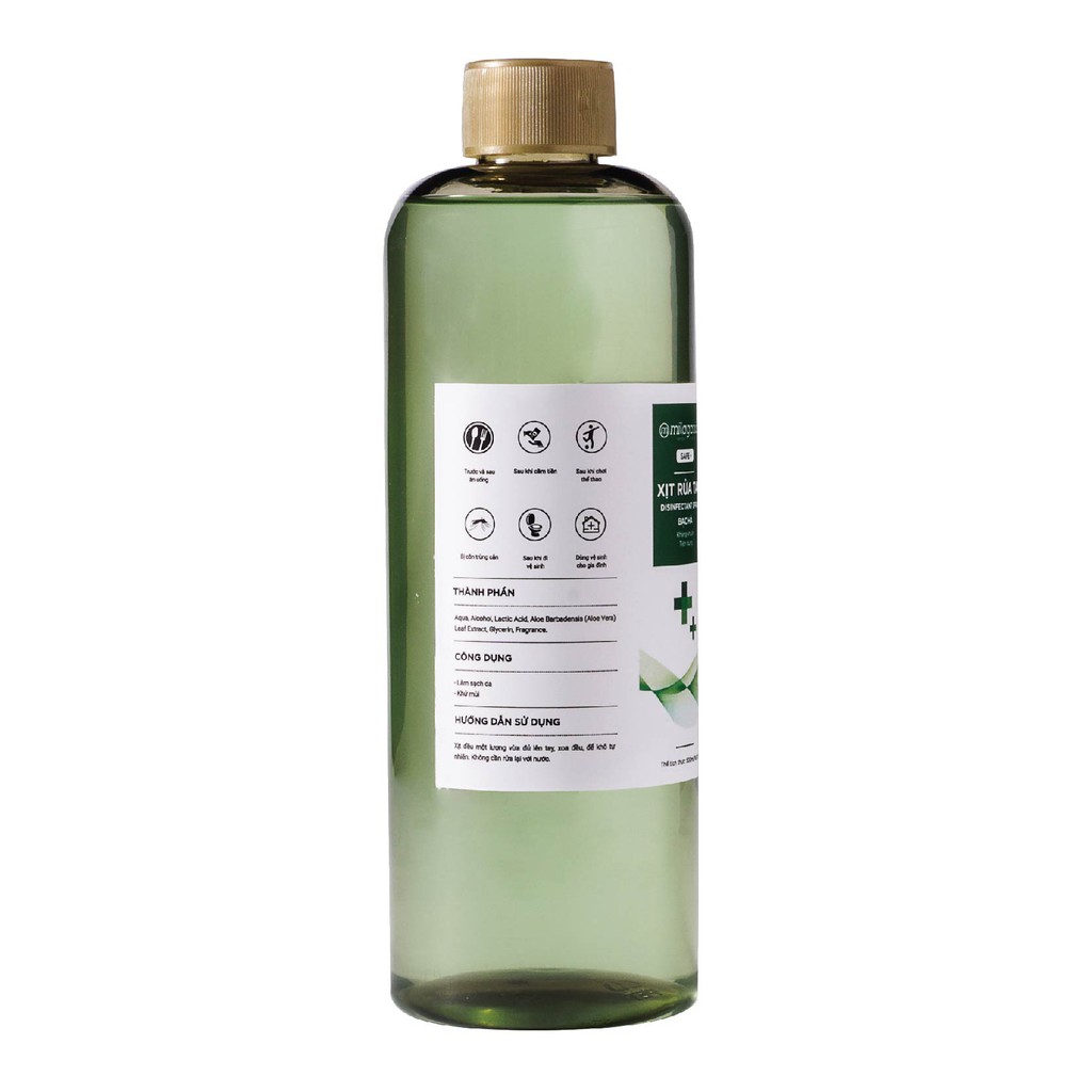 Xịt Rửa Tay Bạc Hà Làm Sạch Da, Dưỡng Ẩm Không Gây Khô Da MILAGANICS 500ml (Chai)