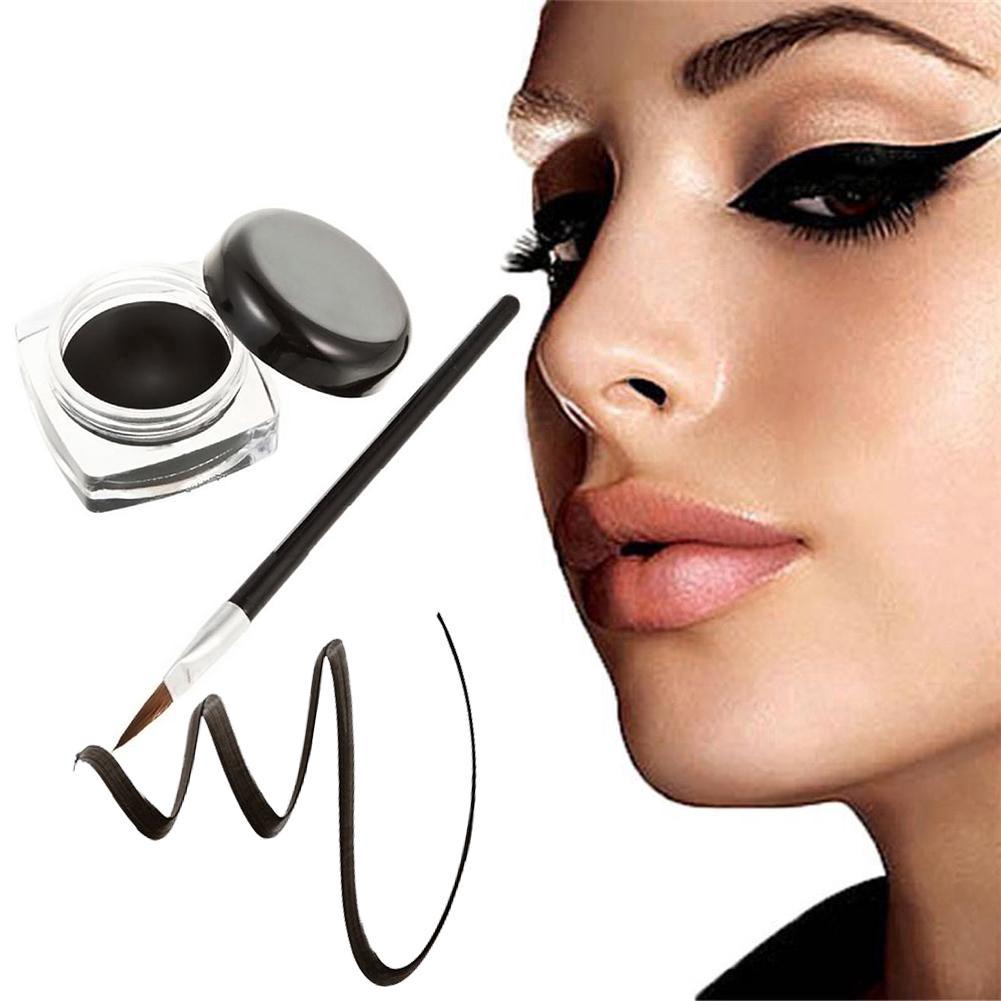 [Hàng mới về] Bút kẻ mắt chống nước kèm cọ trang điểm màu đen tiện dụng