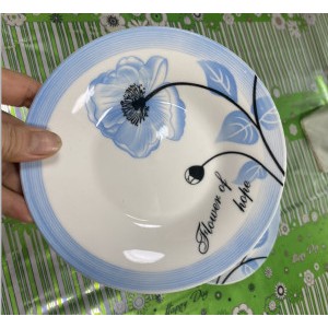 Đĩa sứ cao cấp Bát Bảo họa tiết xanh lam, đk 18cm  sâu lòng, bền – đẹp – rẻ.