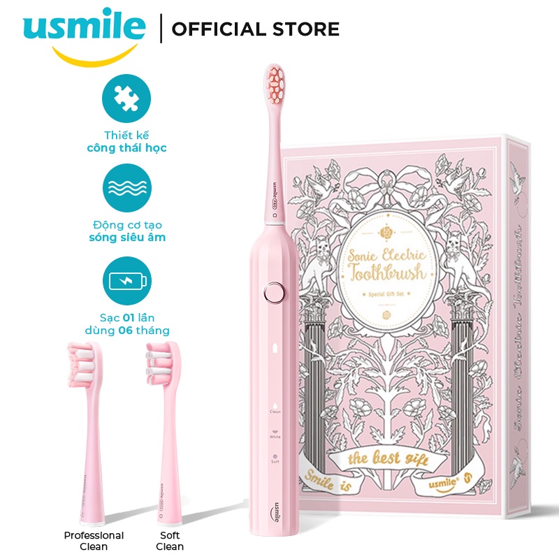 Bàn chải điện sóng siêu âm usmile Y1S (Pink) - Chính hãng - BH 12 tháng