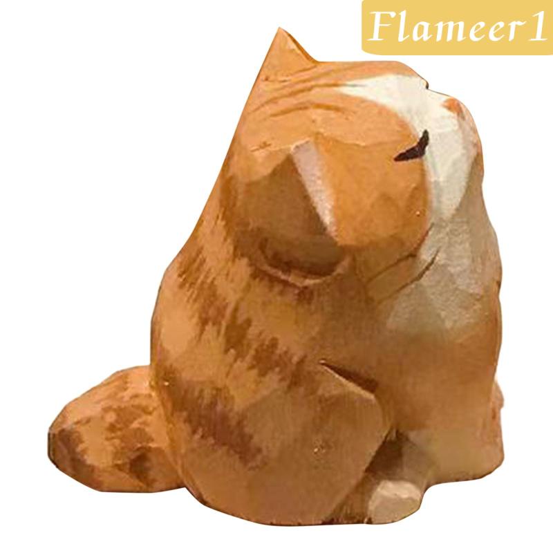 Mô Hình Chú Mèo Bằng Gỗ Màu Cam Dùng Trang Trí Nhà Cửa [Flameameer1]