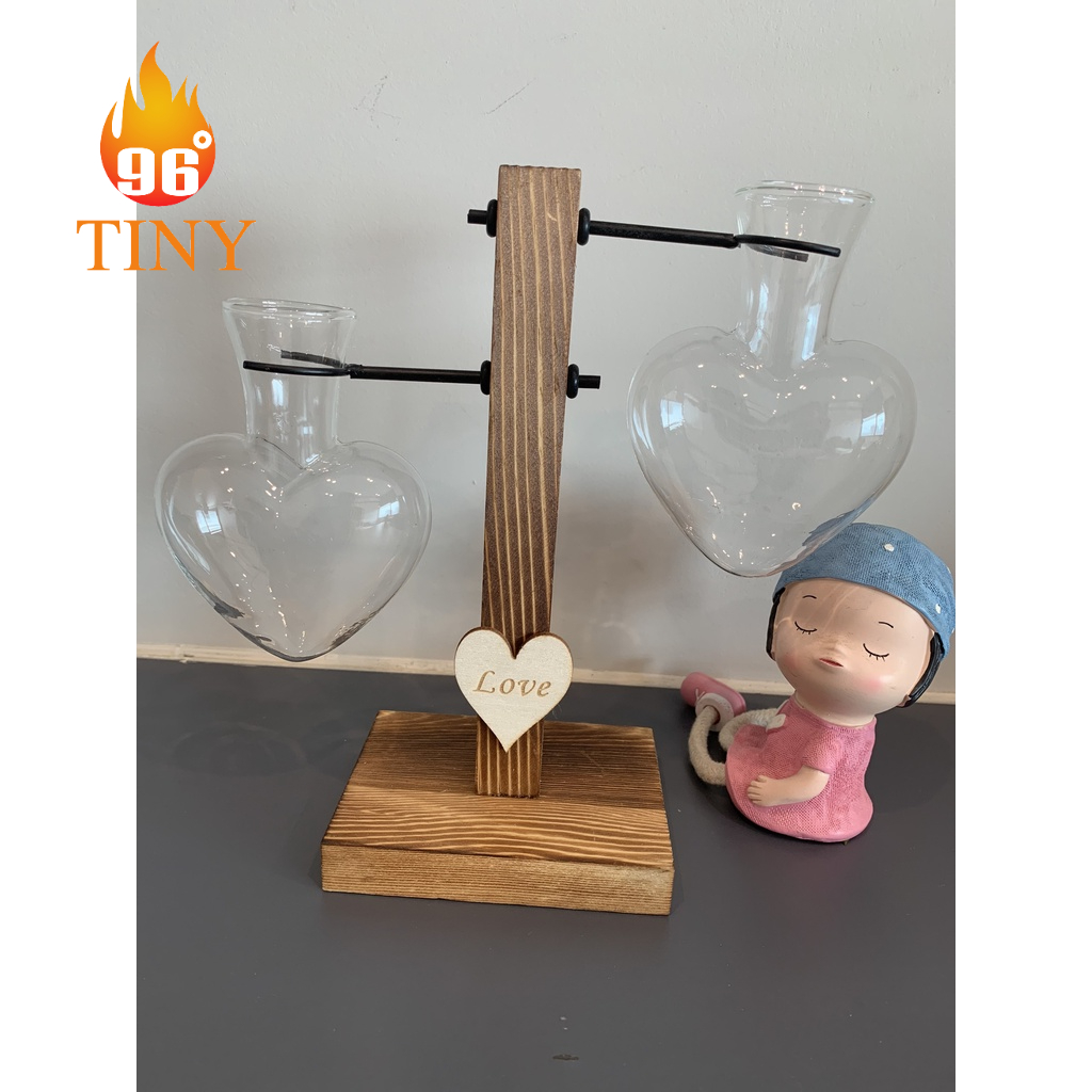 Bình thủy tinh hình trái tim cắm hoa để bàn, phòng khách, bàn làm việc văn phòng