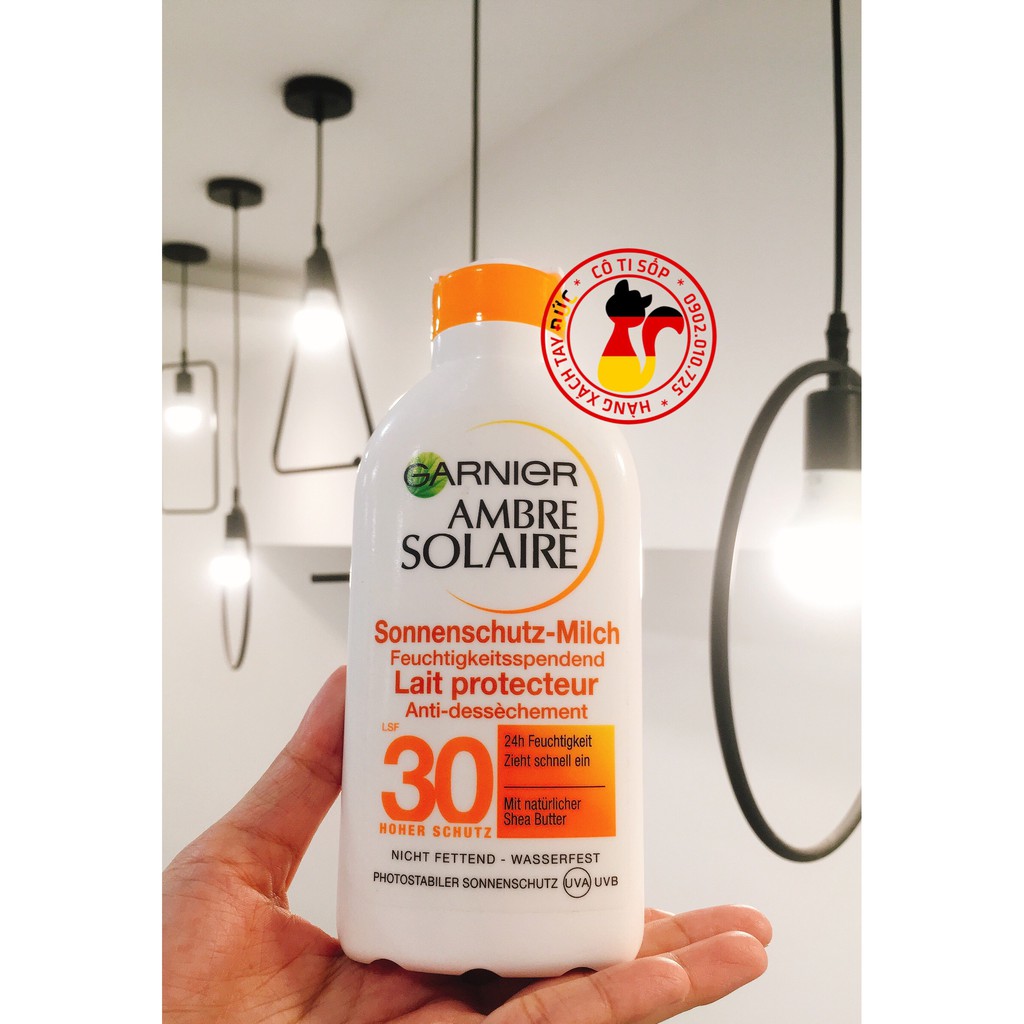 Kem Chống Nắng Chống Nước Garnier Ambre Solaire Sonnenschutz-Milch Spf 30 dạng sữa, 200ml hàng xách tay Đức