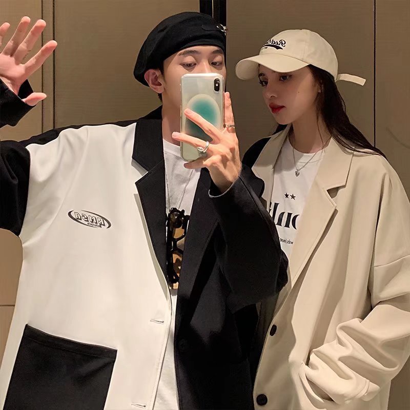 Áo Khoác Blazer Đôi Phối Unisex Cho Cả Nam Và Nữ Vải Kaki Cotton Xuất Dày Dặn