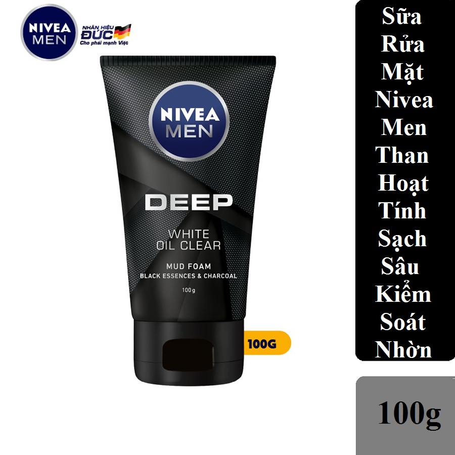 Sữa Rửa Mặt NIVEA MEN Than Hoạt Tính Làm Sạch Sâu & Kiểm Soát Nhờn 100g - NIVEA MEN Deep White Oil Clear 100g