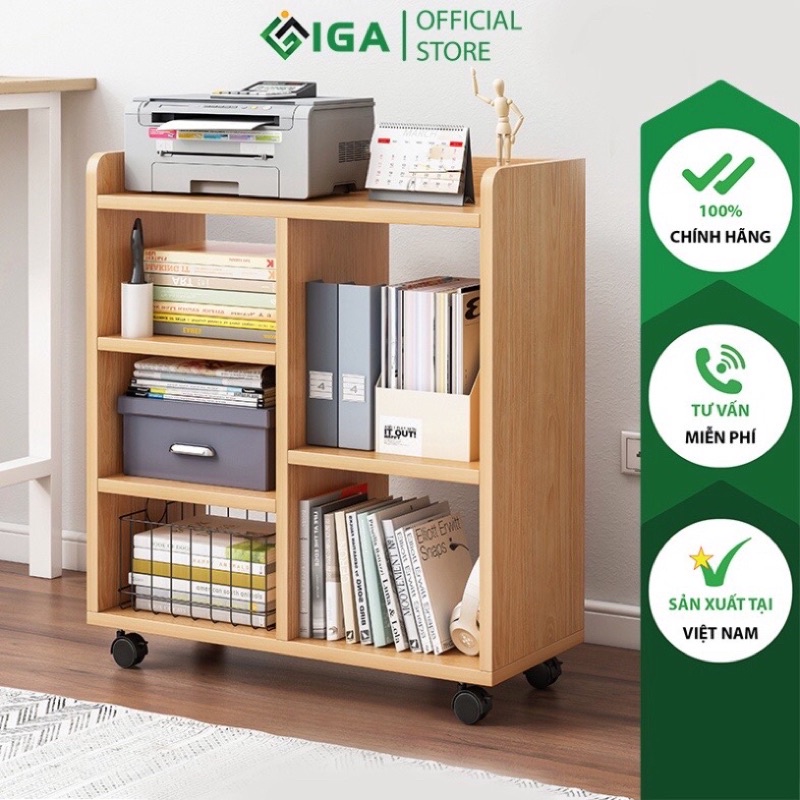 kệ sách gỗ đa năng có bánh xe GP173