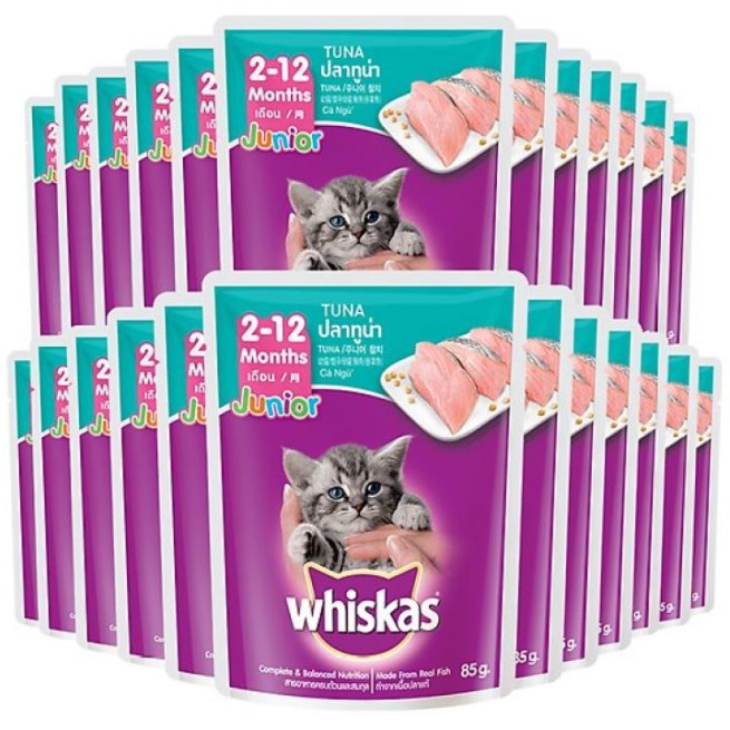 PATE MÈO- COMBO 12 GÓI PATE WHISKAS CHO MÈO CON_Thức ăn ướt Pate cho mèo Whiskas Junior Tuna 80gr, Pate cho mèo cao cấp