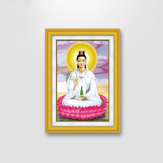 Tranh thêu chữ thập Tượng Phật Bà Quan Âm chuỗi dòng sợi nhỏ mới đầy đủ in phòng khách mẫu ngồi hoa sen 2021 toàn bộ