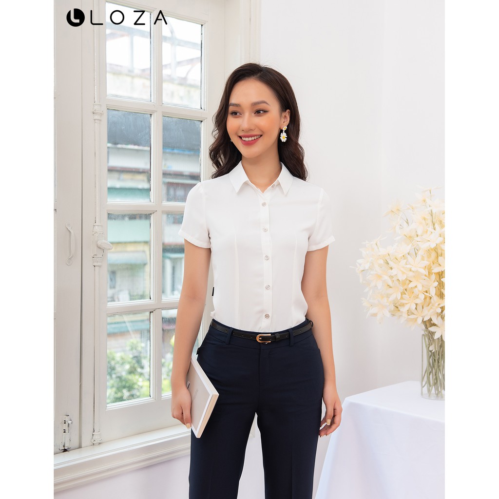 [Mã FASHIONMALLT4 giảm 15% đơn 150k] Áo sơ mi trắng LOZA cộc tay - LS1452