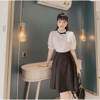 Chân váy A xòe 1 cúc giữa