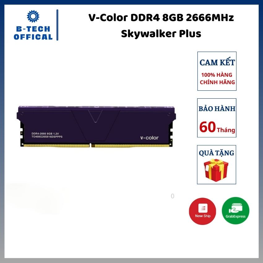 [Mã BMBAU300 giảm 10% đơn 499K] Ram máy tính để bàn V-Color DDR4 8GB 2666MHz Skywalker Plus TO408G26S816DSPPPS