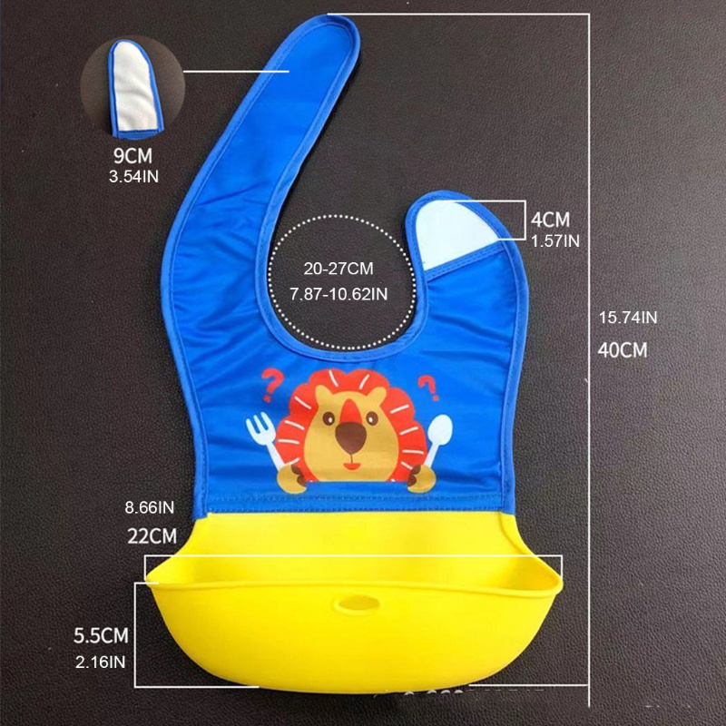 Yếm Ăn Bằng Silicon Cấp Thực Phẩm Chống Nước In Hình Hoạt Hình Có Túi Có Thể Điều Chỉnh Cho Bé Sơ Sinh