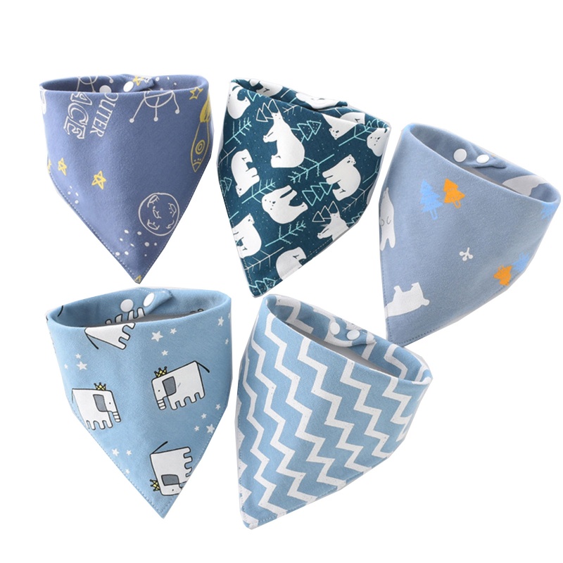 Bộ 5 Yếm Ăn Cotton Mềm Mại Hình Tam Giác Có Nút Điều Chỉnh Được Tiện Dụng Cho Bé