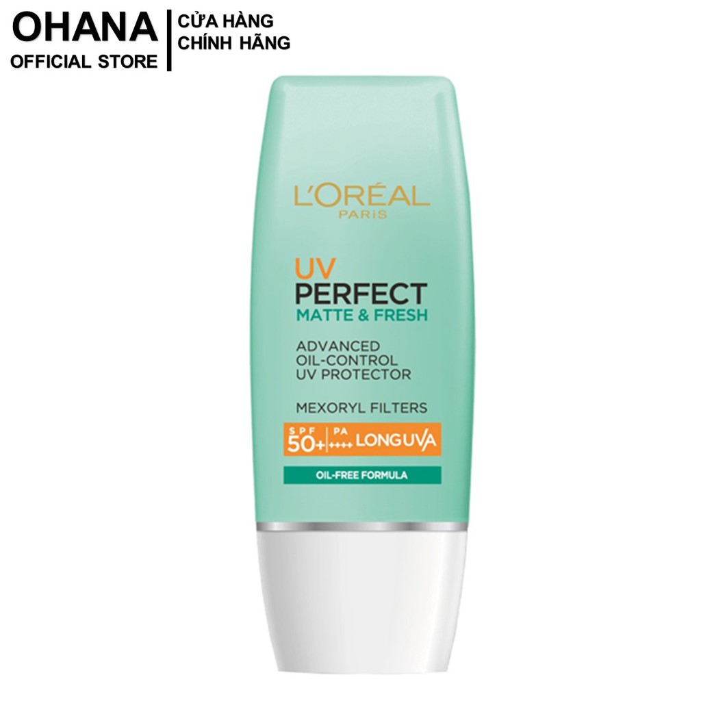 Kem Chống Nắng Kiềm Dầu L'Oreal Paris UV Perfect Matter And Fresh Oil Control SPF50+ PA++++ 30ml/50ml (Xanh Lá)