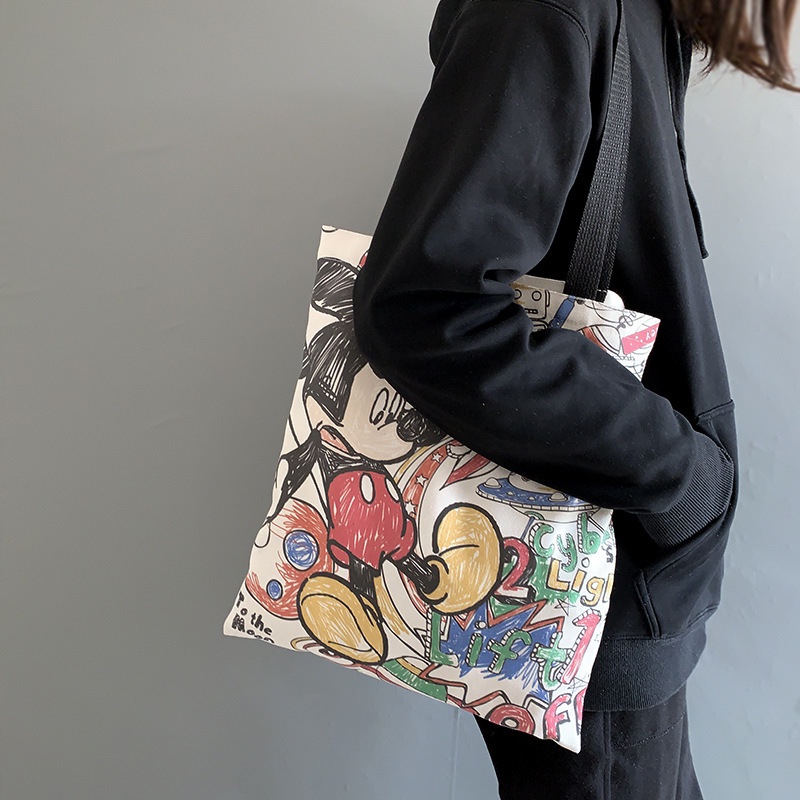 Túi Đeo Vai Vải Canvas In Hoạt Hình Dễ Thương Cho Nữ