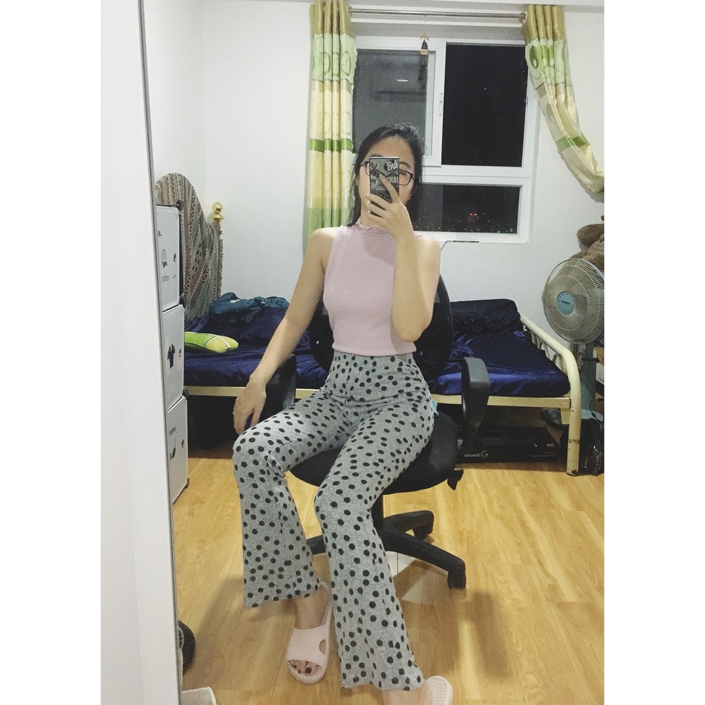 Quần thun ống loe chấm bi co giãn