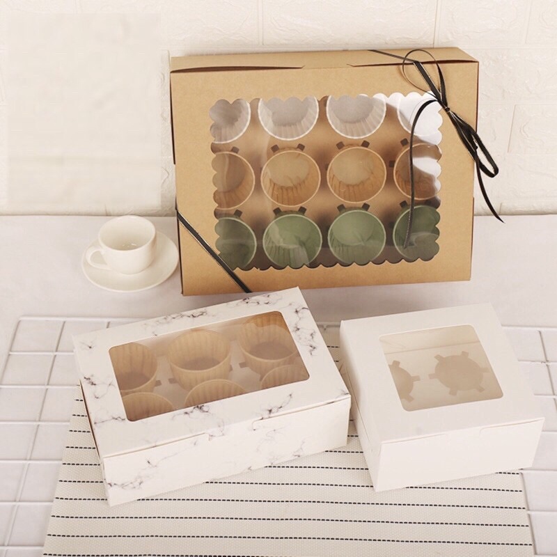 1 hộp giấy đựng cupcake Nắp trong 2-4-6-12 cái