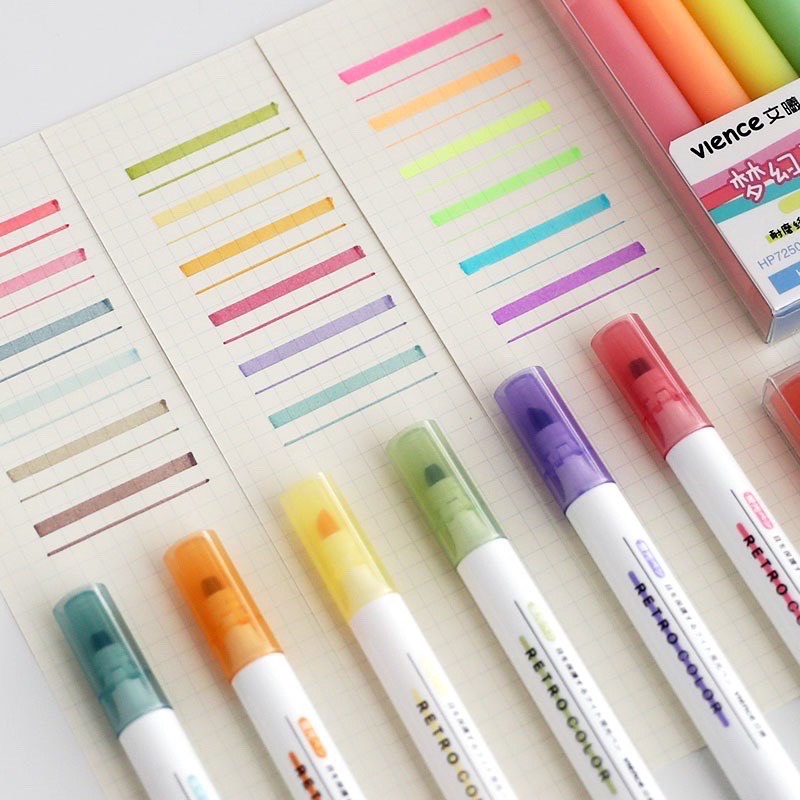 Bút dạ quang 6 màu highlight pastel, bút đánh dấu nhớ dòng cute nhiều màu marker dễ thương B04