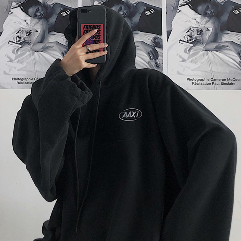Áo hoodie Ulzzang nữ form rộng dài AAxi màu đen, xanh vải nỉ chất đẹp 2020