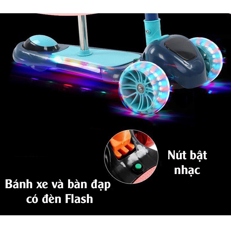 Xe trượt scooter xịn xò bánh to, có đèn phát sáng, chịu lực 80 -100kg