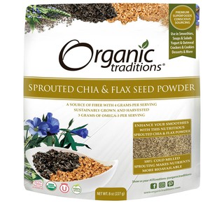 Bột Hạt Chia & Hạt Lanh Hữu Cơ Đã Nảy Mầm Organic Traditions Sprouted Flax seeds & Chia Powder, 227g