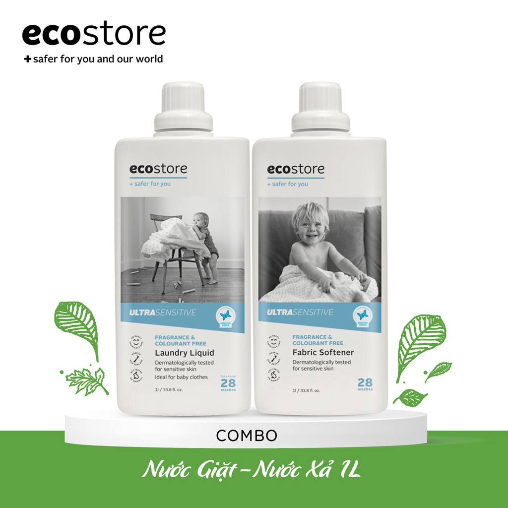 Ecostore Combo Nước giặt + nước xả dành cho da nhạy cảm gốc thực vật 1000ml/ chai