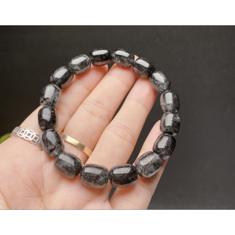 Vòng lu thống thạch'anh tóc đen 9-10li