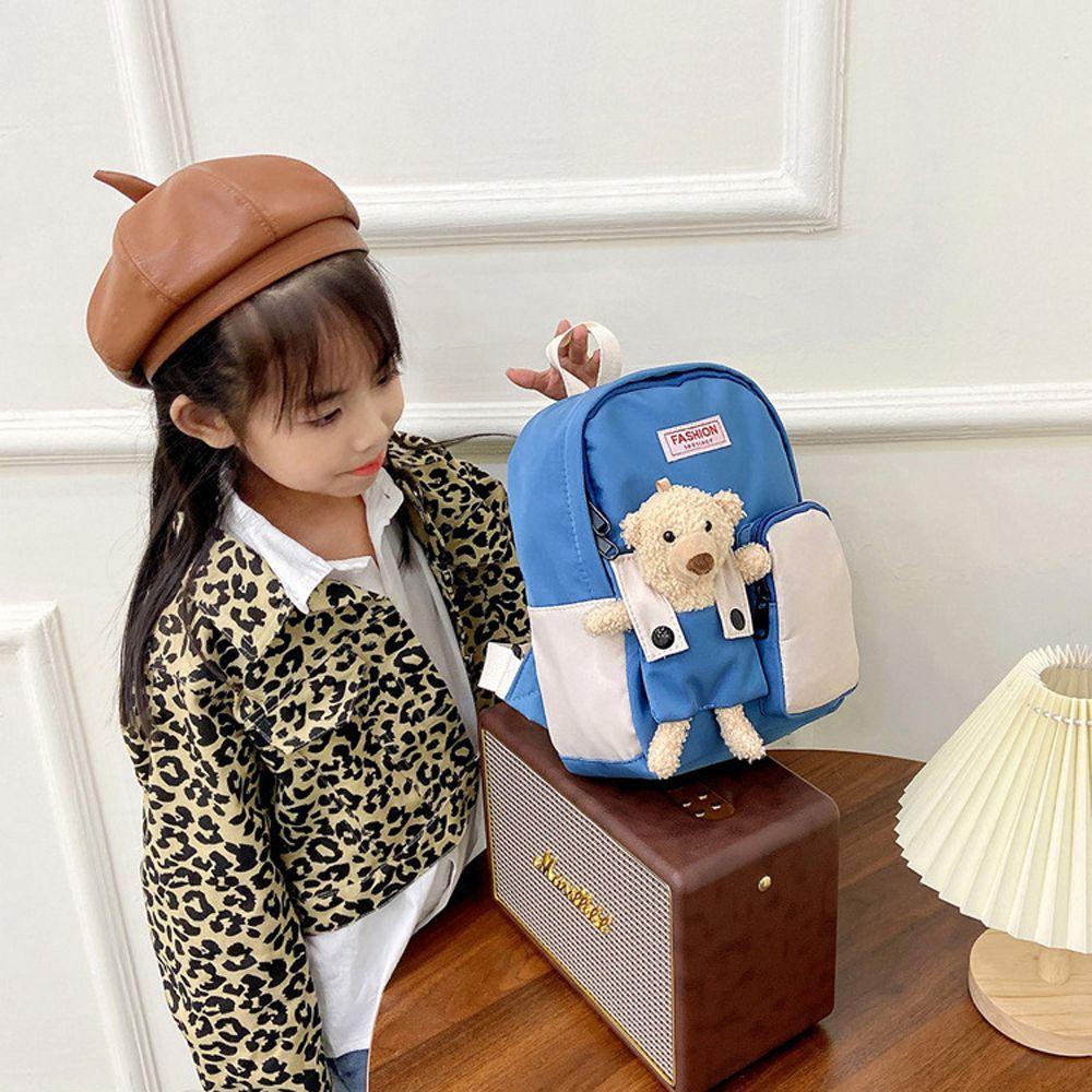 Ba Lô Đi Học Có Khóa Kéo In Hình Gấu Hoạt Hình Dễ Thương REBUY1 Cho Bé