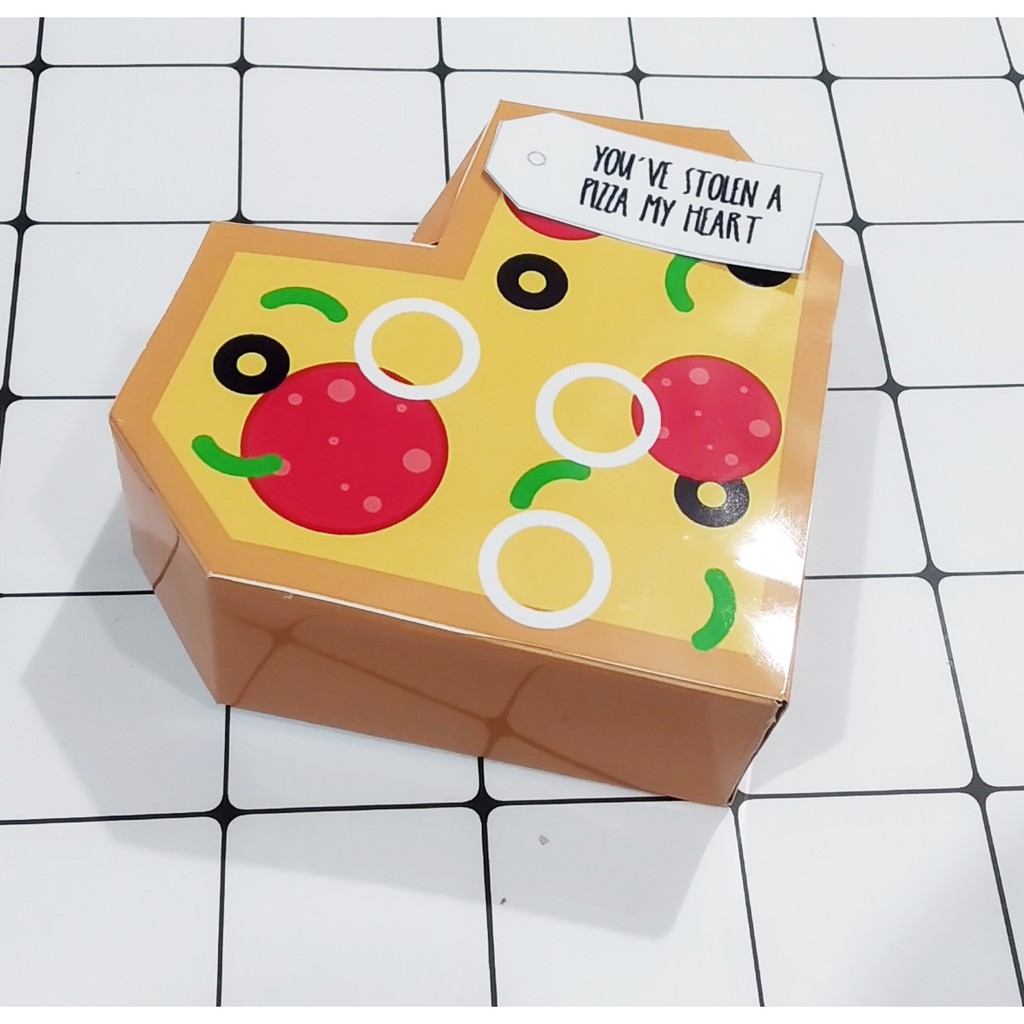 Hộp giấy pizza trái tim HN47 hộp gấp cute hộp dễ thương 4x11x11cm