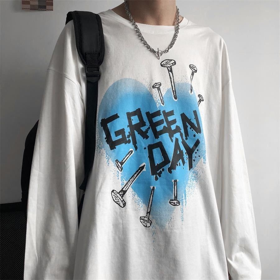 Áo Thun Nam Dài Tay Màu Tối In Hình Trái Tim Cá Tính