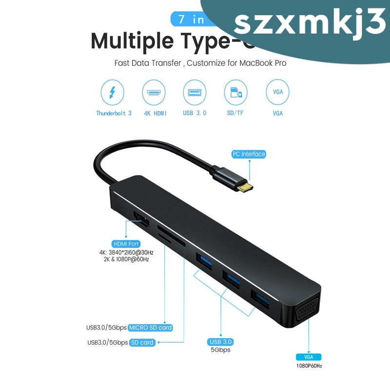 [giá giới hạn] 7 in 1 USB 3.0 Type-C to HDMI VGA Hub Multiport Adapter Dongle